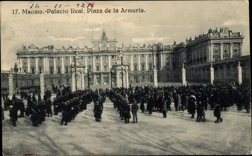 Ak Madrid Spanien, Palacio Real, Plaza de la Armería