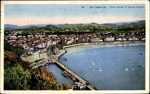 Ak Donostia San Sebastian Baskenland, Stadtpanorama vom Monte Urgull