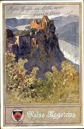 Künstler Ak Schönbühel Aggsbach in Niederösterreich, Burgruine Aggstein, Deutscher Schulverein
