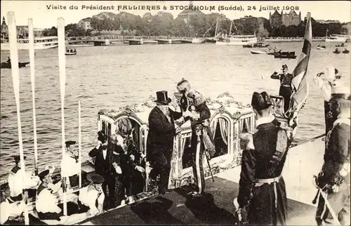 Ak Stockholm Schweden, Präsident Fallieres, 24. Juli 1908