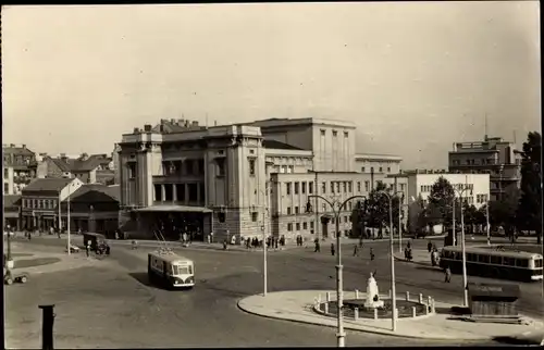 Ak Belgrad Beograd Serbien, Nationaltheater, Denkmal, Omnibus