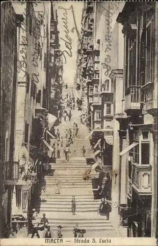 Ak Malta, Strada S. Lucia, general view of the street