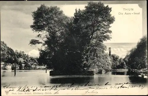 Ak Thun Kanton Bern Schweiz, Aare-Insel