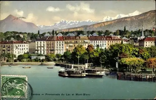 Ak Genf Genf Schweiz, Promenade du Lac und Mont Blanc