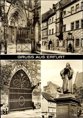 Ak Erfurt in Thüringen, Portal am Dom, Haus zum Stockfisch, Lutherdenkmal, Allerheiligenkirche