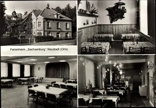 Ak Neustadt an der Orla Thüringen, Ferienheim Sachsenburg der HO Zeitz, Jägerzimmer, Saal, Gaststube