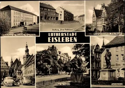 Ak Lutherstadt Eisleben, Siedlung Ernst Thälmann, Lenindenkmal, Platz der Jugend, Marktplatz