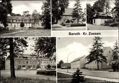 Ak Baruth in der Mark, Schloss, Post, Sowjetisches Ehrenmal, Philipp-Müller-Straße, Neubauten