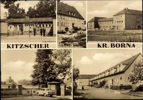 Ak Kitzscher Kreis Borna in Sachsen, HO Gaststätte, Ernst Schneller Schule, Oststraße, Stadion