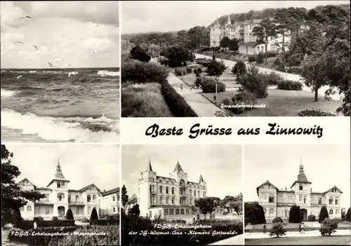 Ak Ostseebad Zinnowitz auf Usedom, Strandpromenade, FDGB-Erholungsheim Klement Gottwald