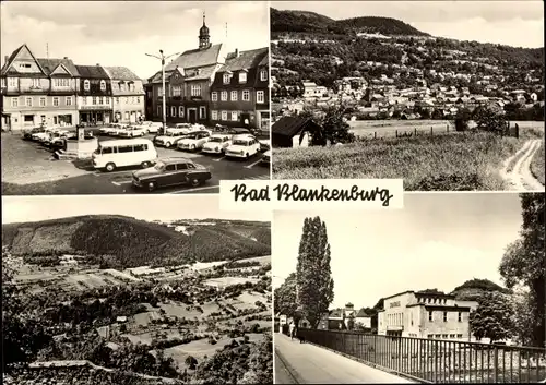 Ak Bad Blankenburg in Thüringen, Markt, Teilansicht, Blick von Burgruine Greifenstein, Stadthalle