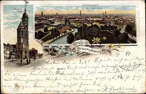 Litho Braunschweig in Niedersachsen, Andreaskirche, Panorama der Stadt