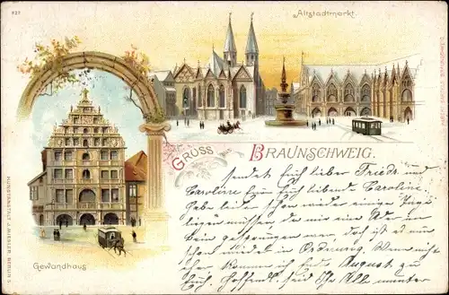 Litho Braunschweig, Partie am Altstadtmarkt, Gewandhaus