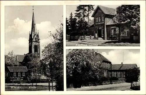 Ak Wieren Wrestedt in der Lüneburger Heide, Kirche, Schule, Gasthaus Gerling
