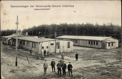 Ak Unterlüß Unterlüss Südheide, Barackenlager der Minenwerfer-Schule, Gesamtansicht
