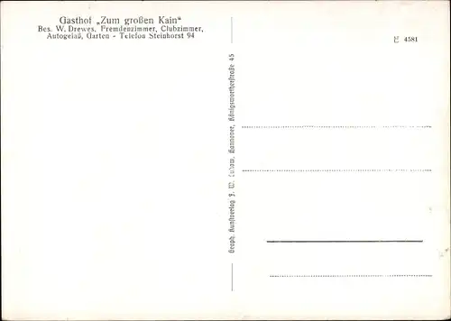 Ak Steinhorst in Niedersachsen, Gasthof Zum großen Kain, Bes. W. Drews