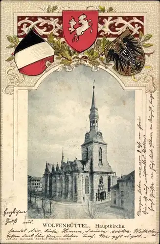 Präge Wappen Ak Wolfenbüttel, Ansicht der Hauptkirche