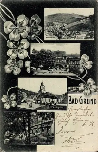 Ak Bad Grund im Harz, Erholung zur Laubhütte, Albert Eckert, Marktplatz, Iberger Kaffeehaus