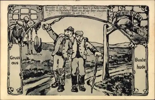 Ak Buxtehude in Niedersachsen, Wanderer, Bier trinken