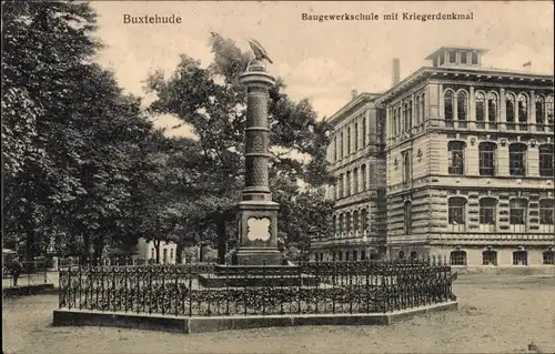 Ak Buxtehude in Niedersachsen, Baugewerkschule, Kriegerdenkmal