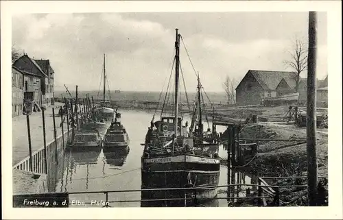 Ak Freiburg an der Elbe, Hafen