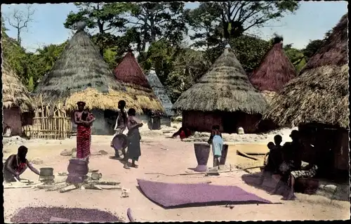 Ak Afrika in Farben, Szene des Dorflebens