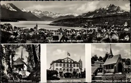 Ak Küssnacht Kanton Schwyz, Hohle Gasse, Gedächtniskapelle, Hotel u. Pension du Lac, Seehof