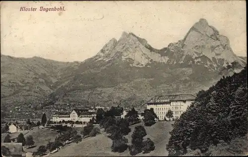 Ak Ingenbohl Kanton Schwyz Schweiz, Kloster vor Berggipfeln
