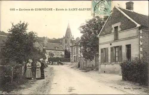 Ak Saint Sauveur Oise, Eingang, Straße