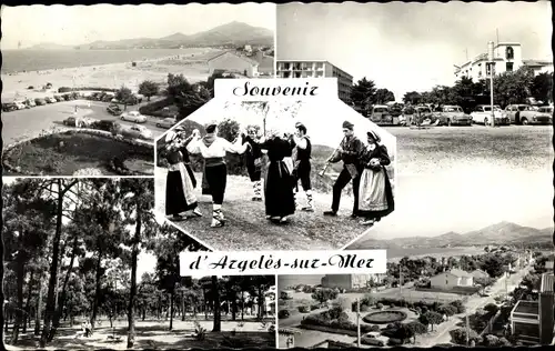 CPA Argelès sur Mer Pyrénées Orientales, la Plage, la Carrefour, Folklore Catalan, vue générale