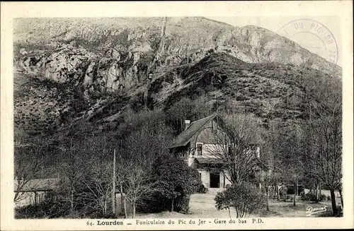 Ak Lourdes Hautes Pyrénées, Standseilbahn Pic du Jer, Unterstation
