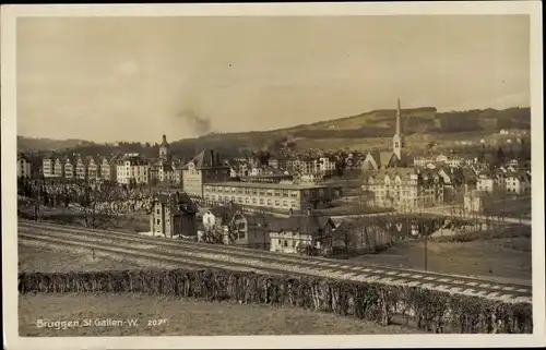 Ak Bruggen Kt. St. Gallen Schweiz, Panorama, Bahnstrecke