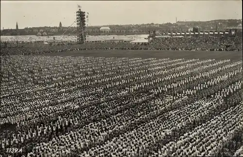Foto Ak Stuttgart, 15. Deutsches Turnfest 1933, Massenaufstellung im Stadion