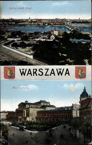 Ak Warszawa Warschau Polen, Panorama mit Praga, Theaterplatz