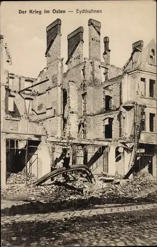 Ak Tschernyschewskoje Eydtkuhnen Ostpreußen, zerstörtes Wohnhaus, 1. WK