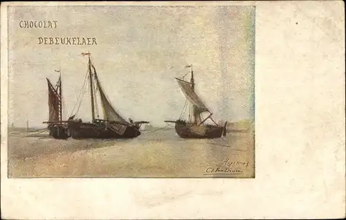 Künstler Ak Reklame, Chocolat De Beukelaer, Fischerboote