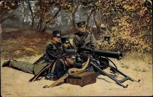 Ak Niederländische Soldaten mit Maschinengewehr