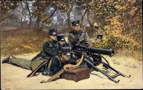 Ak Niederländische Soldaten mit Maschinengewehr