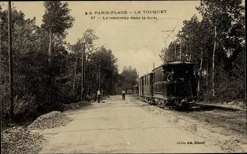 Ak Le Touquet Paris Plage Pas de Calais, Die Straßenbahn im Wald