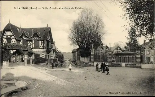Ak Le Theil Orne, Villa Abadie und Eingang zur Fabrik
