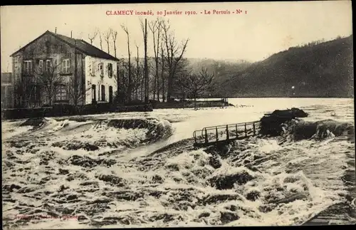 Ak Clamecy Nièvre, Überschwemmung 1910, Pertuis