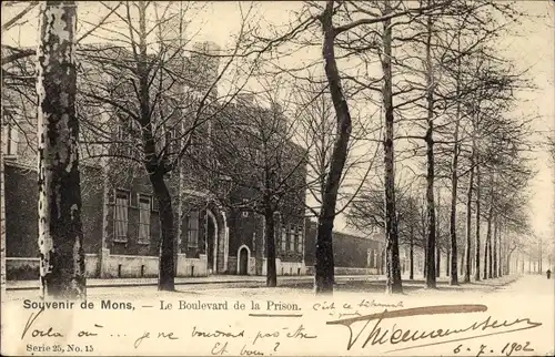 Ak Mons Wallonie Hennegau, Der Boulevard des Gefängnisses