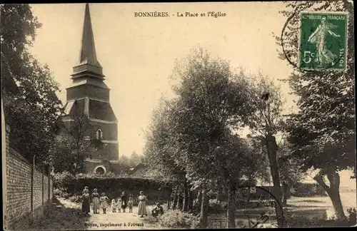 Ak Bonnières Pas de Calais, Der Platz und die Kirche