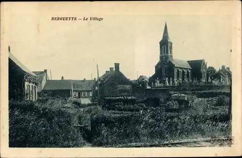 Ak Berguette Pas de Calais, Das Dorf, Kirche