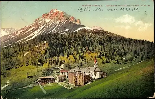 Ak Mühlbachl in Tirol, Maria Waldrast, Serlesspitze