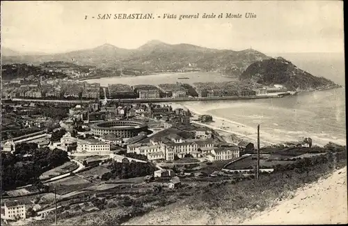 Ak Donostia San Sebastian Baskenland, Panorama vom Monte Ulia aus