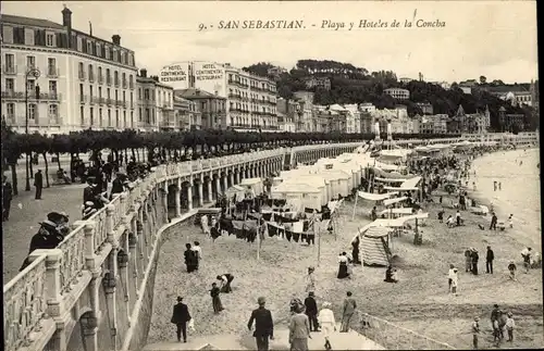 Ak Donostia San Sebastian Baskenland, La Concha, Strand, Hotels