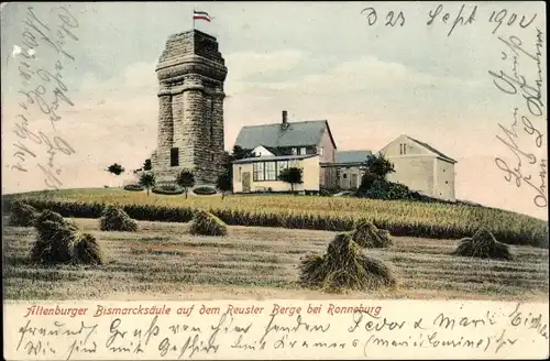 Ak Ronneburg in Thüringen, Bismarcksäule auf dem Reuster Berge