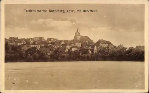 Ak Ronneburg in Thüringen, Totalansicht, Baderteich