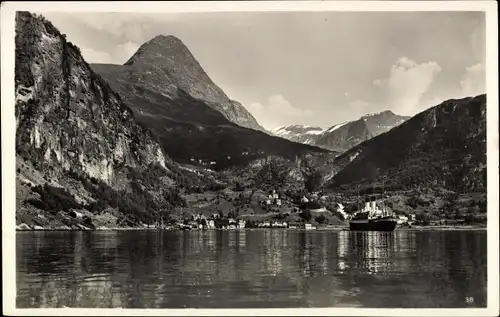 Ak Merok Geiranger Norwegen, Teilansicht, Dampfschiff